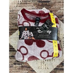 Disney Mickey Mouse Womens 2PC Jogger Lounge Set Burgundy Grey Fleece Small NWT